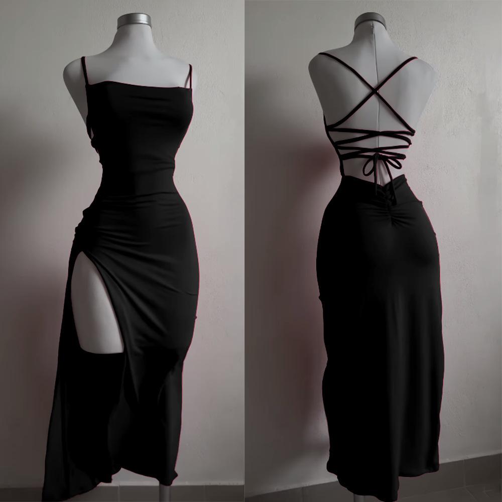 Women's Slim Sexy Suspender Halter Split Dress Summer Party Back Strappy Backless Maxi Dress