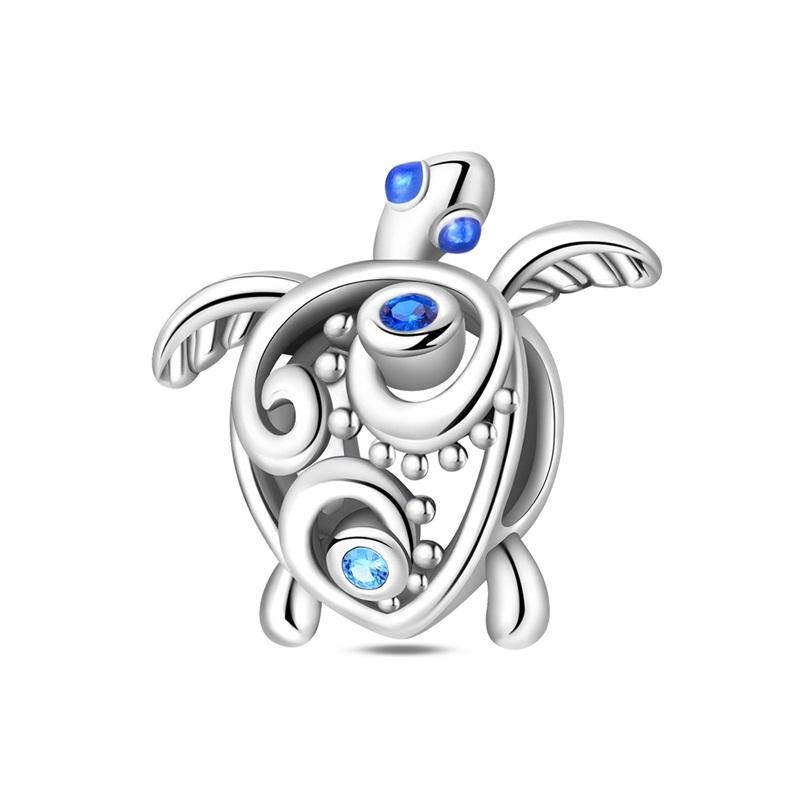 New 925 Silver Blue Ocean Beach Turtle Charms Pendants For Women Fit Bracelet DIY Vacation Party Jewelry Gifts