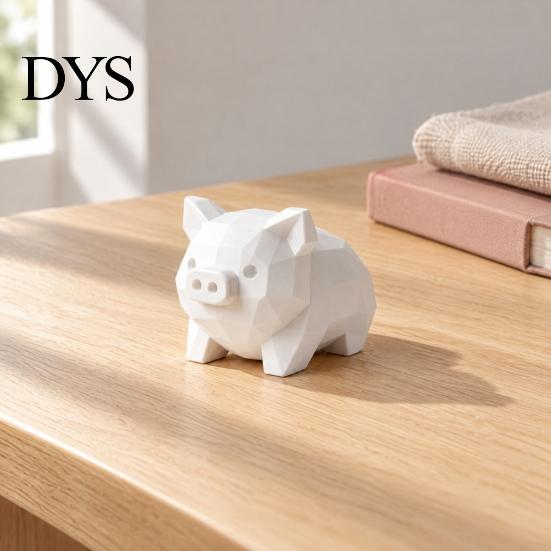 Customizable White Pig Figure 3D Printed Piglet Figurine, Geometric Low Poly Piggy Statue, Durable DIY Painting Art Craft PLA Modern Desktop Ornament