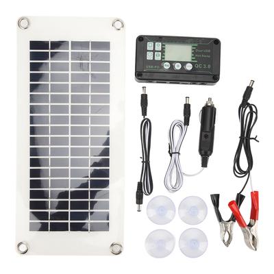 RV Solcellepanelsett 30W Polysilisium PET Batteriladerpanel med 50A Ladespenningskontroller for