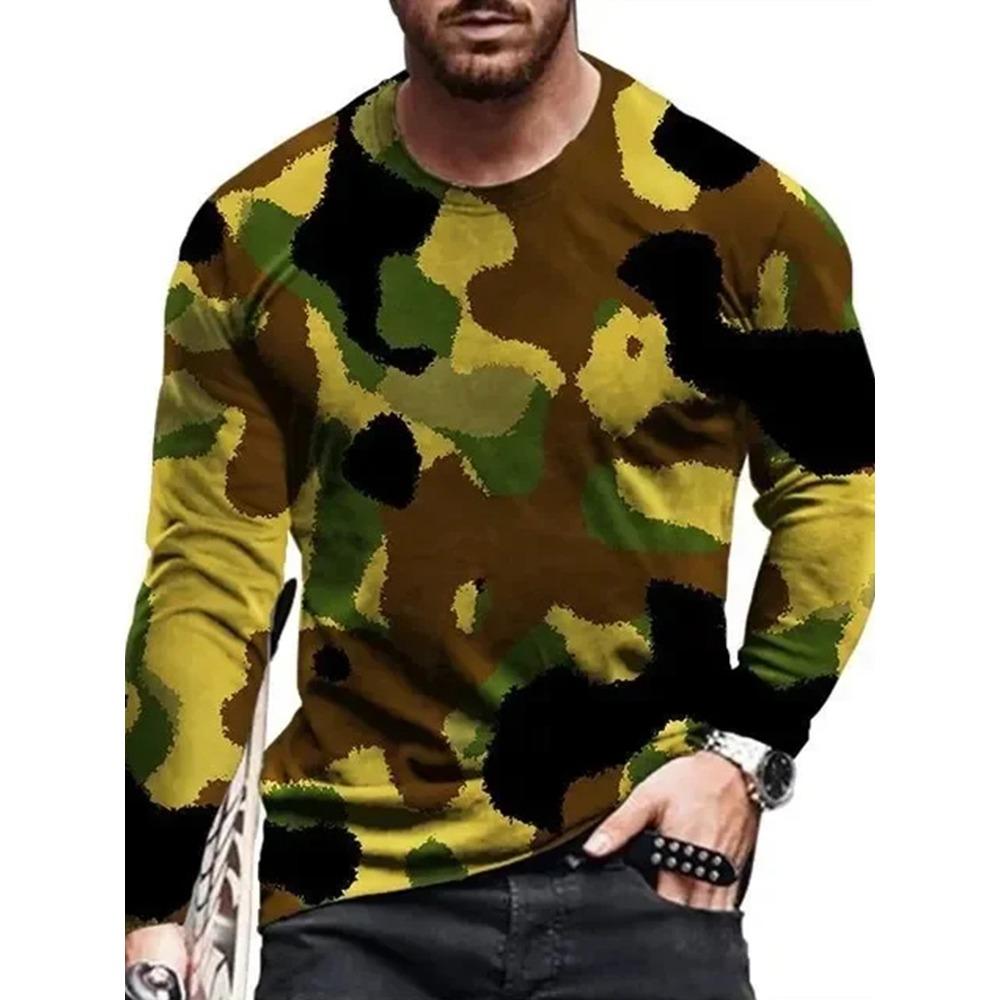 Herbst/Winter Herren Langarm Rundhals T-Shirt 3D Militärdruck Herren Langarm T-Shirt Veteranen Herren Mode T-Shirt