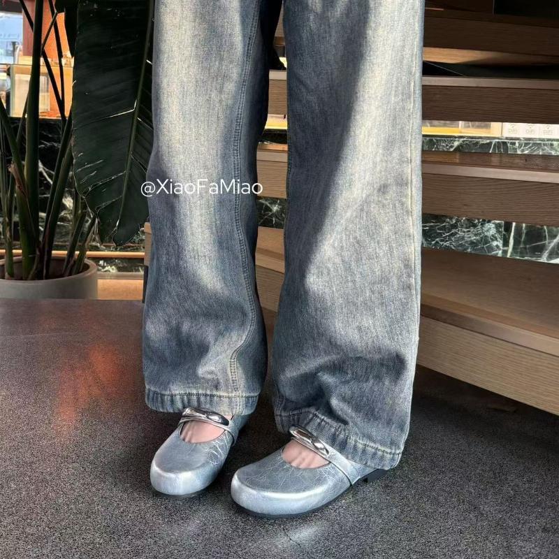 Fashion Mary Jane Shoes Women's 2025 New Round Toe Fashion Single Shoes for Women's Spring Genuine Leather Metal Decorative Flat Shoes