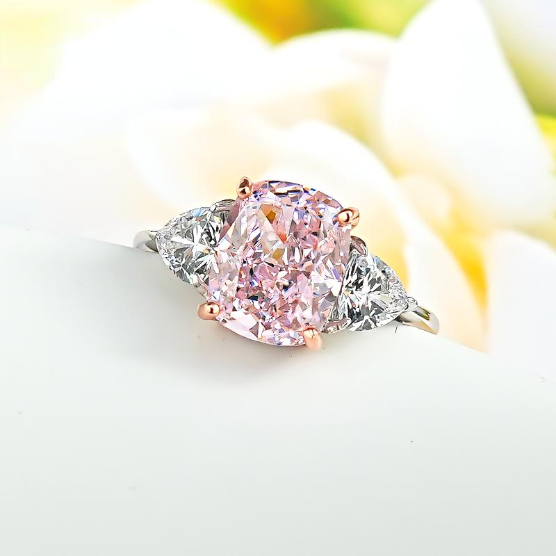 Luxury Pink Diamond Radian Ice Cut 925 Silver Ring Set with High Carbon Diamond Temperament Versatile Ice Cut