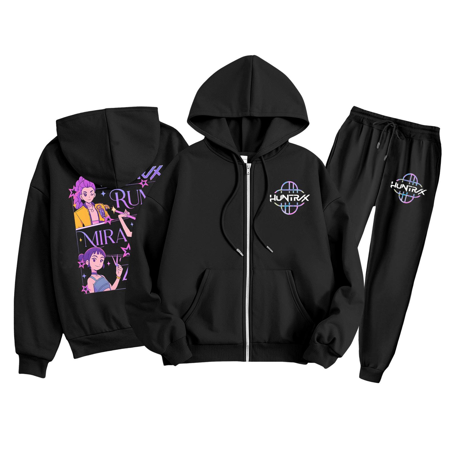 

Детская мода Толстовка с длинным рукавом, на молнии, с капюшоном, спортивные штаны с принтом, комплект толстовки с карманами 100 чёрный