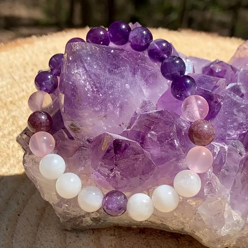 

1 шт. изысканный фиолетовый кристалл модный стиль натуральный камень фиолетовый разноцветный браслет из бисера женский вечерние повседневный подарок PURPLE