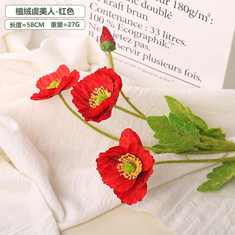 Yumei Simulation Flower, Velvet Poppy Flower Wedding Decoration Home Decoration Simulation Silk Flower Fake Flow