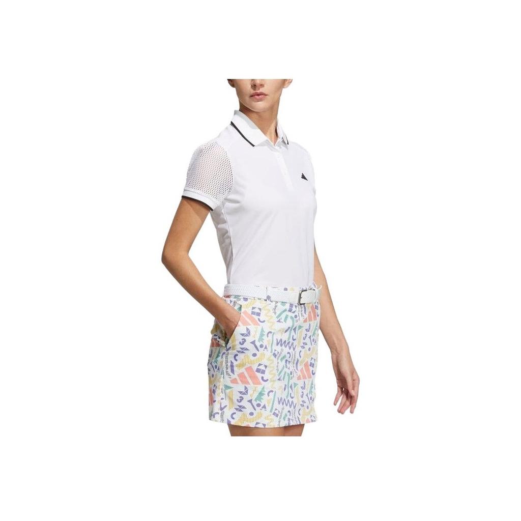 Adidas Golf Logo Print Solid Short Sleeve Polo Shirt Women Tops White HS6991