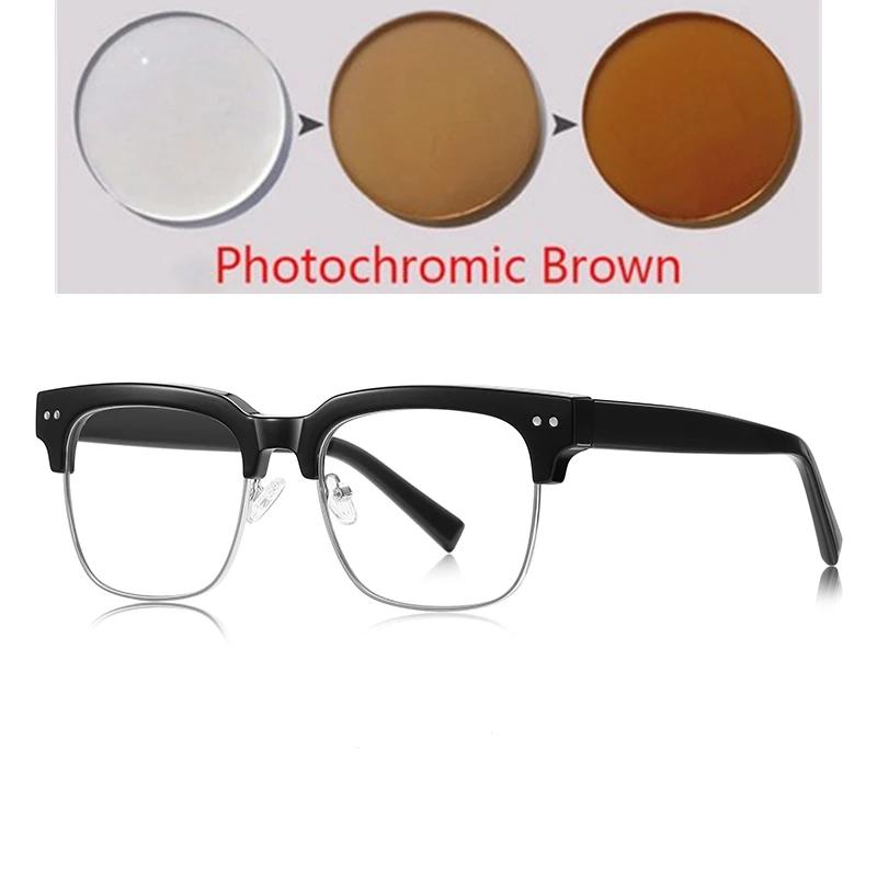 Rivet Frame Square Nearsighted Glasses For Men Blue Light Blocking Oversized Finished Glasses Nearsighted 0 -0.5 -0.75 To -6.0