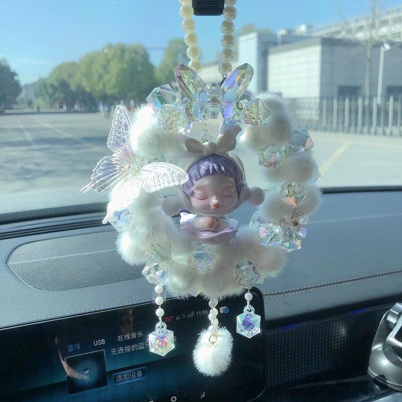 Car Rearview Mirror Ornament: Pom-Pom Butterfly, Fully Embellished, Ready-to-Hang, Cute Gift for Girls