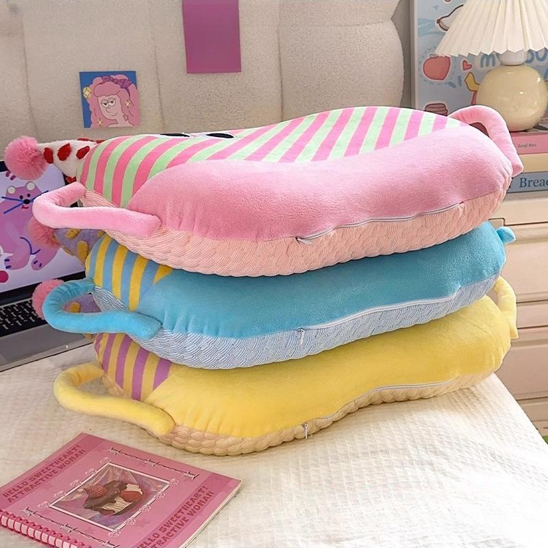 32cm Dopamine Stripe Plush Soft Pillow Cute Wear Hat Doll Warm Cushion Home Decoration Kids Toys Birthday Gift