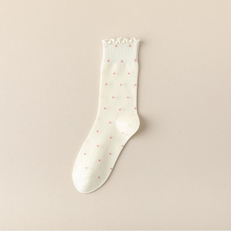 

Female Spring and Summer Thin Polla Auricle Lace Sweat Absorbent Boneless Tube Pile Socks 1 pair білий