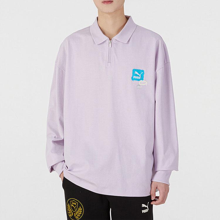 Puma Embroidered Vintage Sports Long Sleeve Polo Men Tops Purple 536075-17