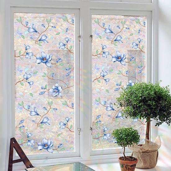 Rainbow Window Privacy Film Floral Static Sticker Glass Decals with Iridescent Effect Removable Window Sticker for Home Bathroom Door Car Windows