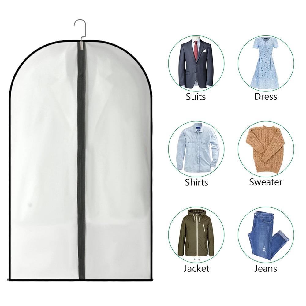 Hanging Clothes Bag, Lightweight Suit Bag, Garment Cover, Transparent Clothes Bag, Full-Zip Breathable Garment Cover, For Closet Storage, Black Sides