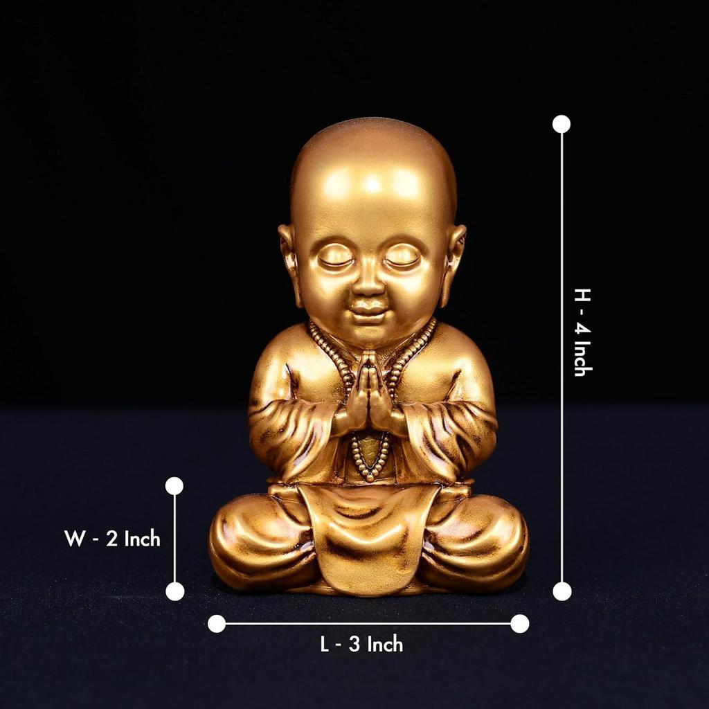 Baby Monk Statue Monk Buddha Idol Showpiece Figurine Gautam Buddha Statue for Car Dashboard Table Top Home Decoration (Baby Monk 4 Inch)