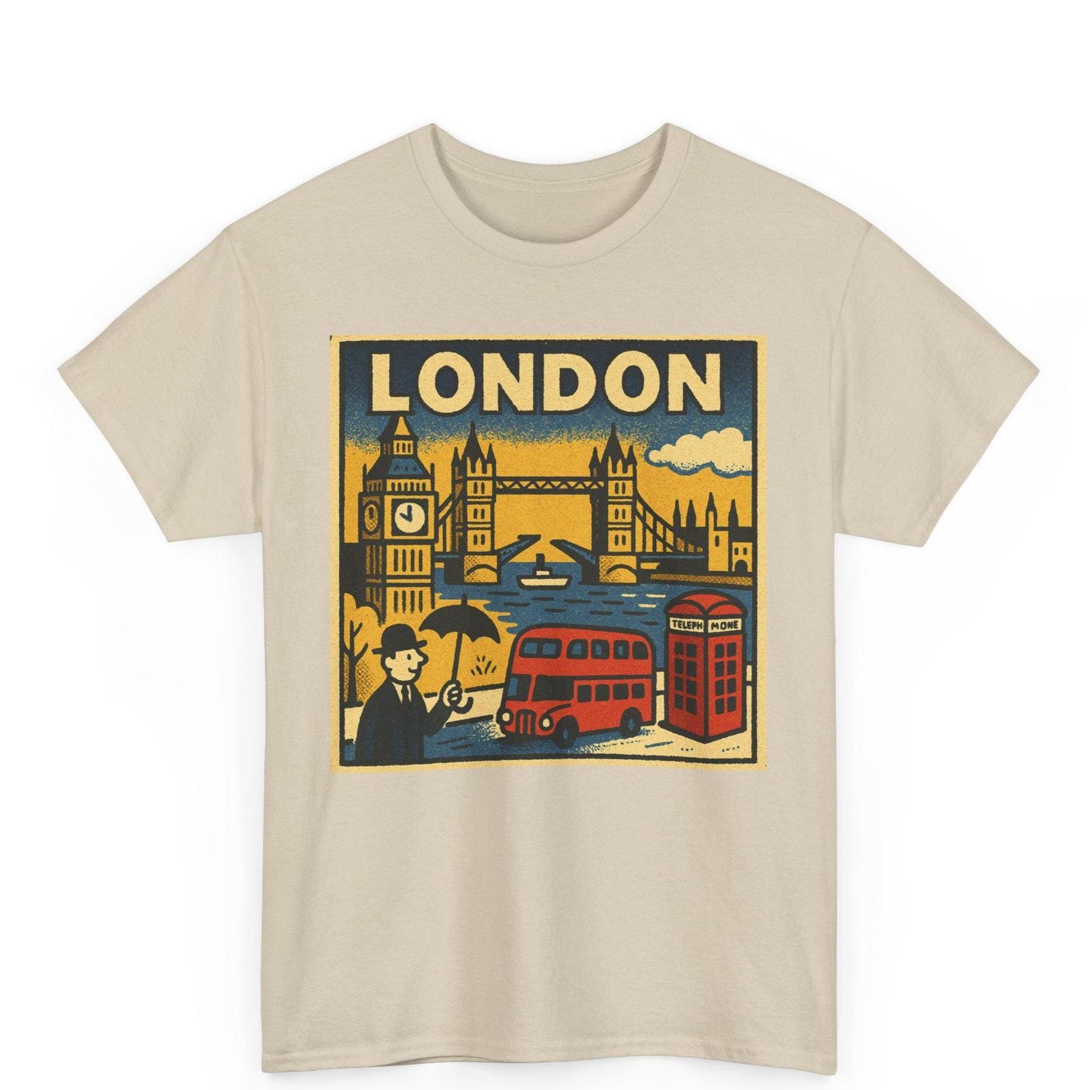 London Retro Comic T-Shirt: Vintage UK Graphic Tee L