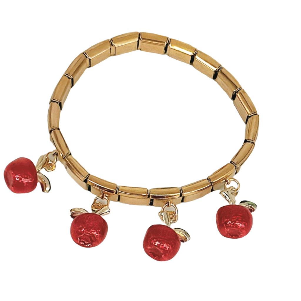 Colorful Pendant Bracelet with Apples and Chili Charm Stainless Steel Bangle for Women and Girls Fashion Accessory