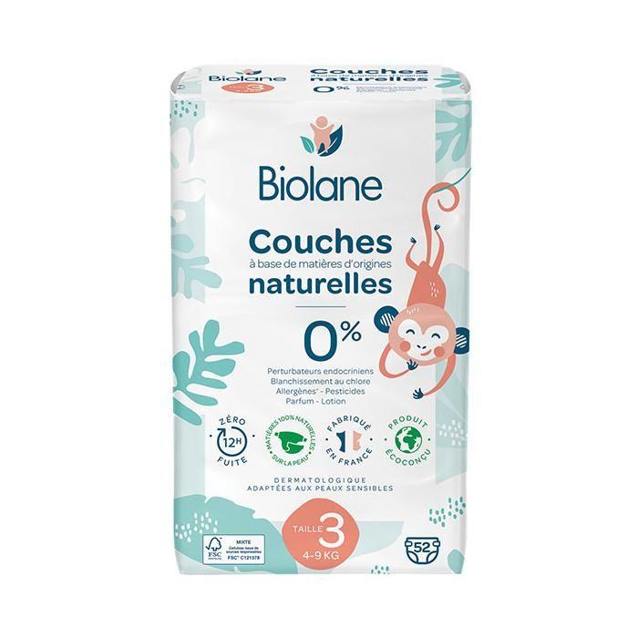 Biolane - Couches Naturelles Taille 3 - Ultra-Absorbant, Pas De Fuite - 52 Unités