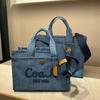 Spring/Summer Washed Denim Canvas Tote & Crossbody Bag - Large Capacity