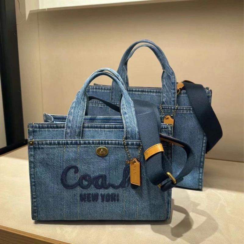 Spring/Summer Washed Denim Canvas Tote & Crossbody Bag - Large Capacity