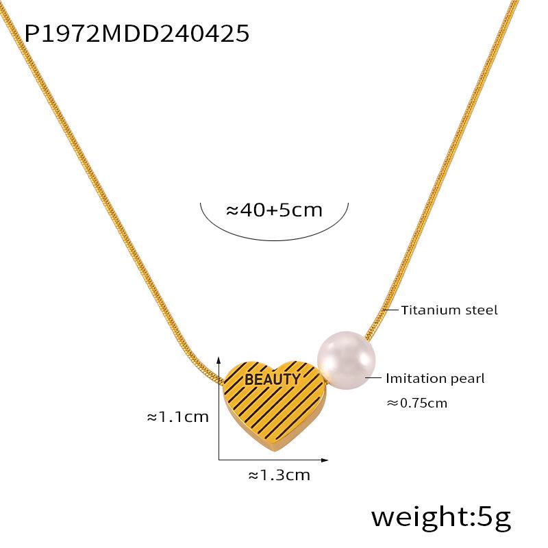 French Retro Heart Teardrop Glass Pendant Gold-Plated Necklace
