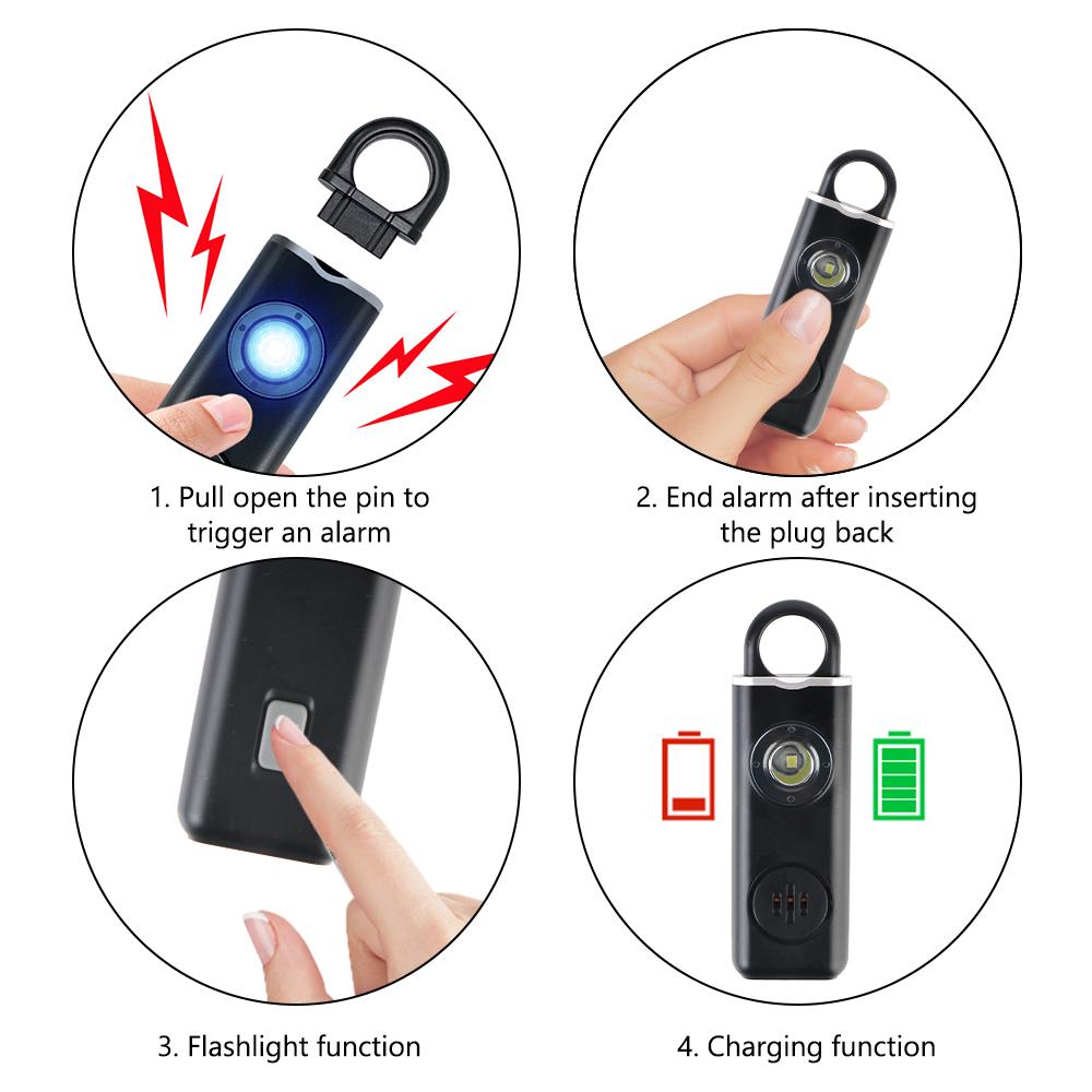 Self Defense Siren With LED Light For Women Girl Personal Keychain Alarm 130dB Personal Self Defense Alarm Emergency Anti-Attack