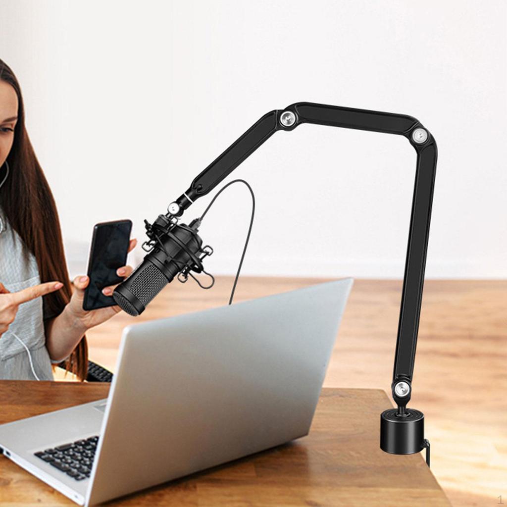 Mic Arm Stand Double Section Folding Aluminum Alloy Rack Desk for Studio Home Voice