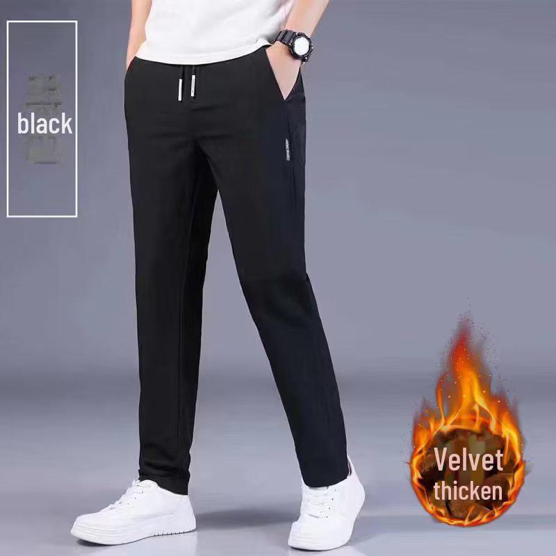 Men's Autumn & Winter Casual Korean-Style Straight Pants with Plus Velvet and Elastic Waist.