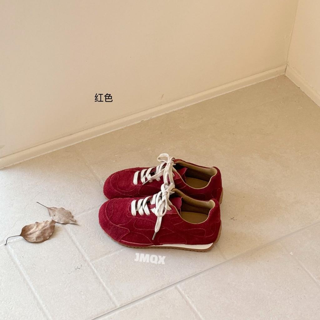 Dexun Shoes Women's Retro Flat Baseplate Shoes Couple Turning Fur British Style Sports Forrest Gump Shoes Round Head Derby Shoes