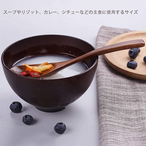 YFWOOD 5-Piece Set of 20cm Natural Wood Spoons with Genuine Lacquer Finish, Dinner Spoons with Medium-Long Handles, Wood Cutlery for Soup, Curry, and