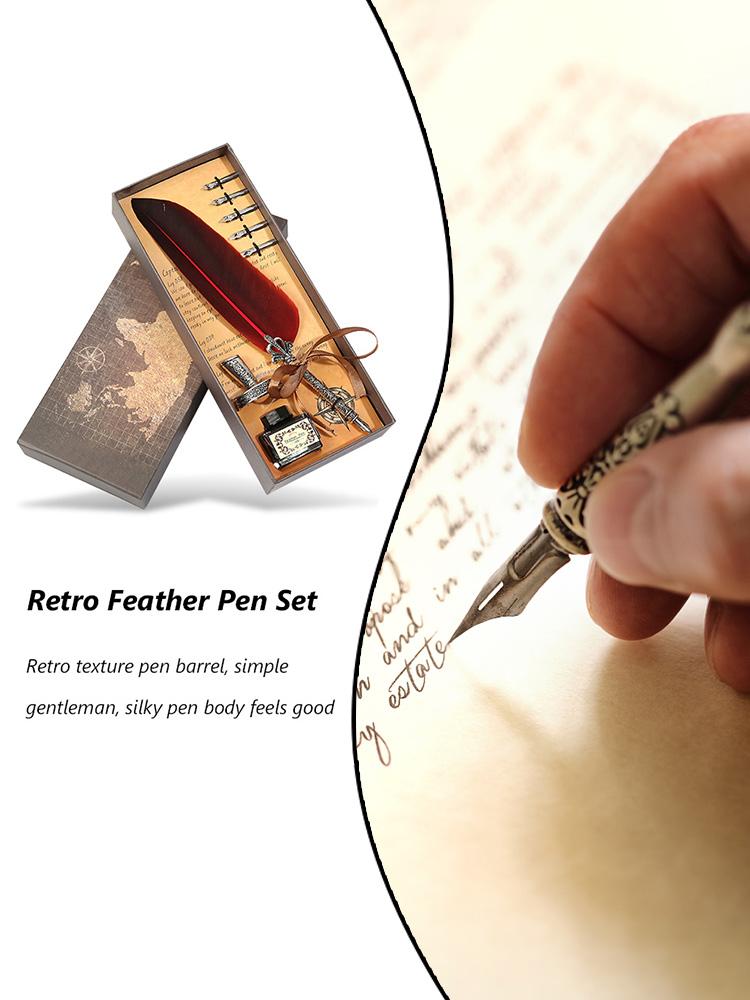  Stylo-plume à plume calligraphie rétro Set d'encres à écrire Papeterie Plume Stylo-plume Cadeau d'anniversaire pour enseignant Outils d'écriture
