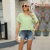 Spring and Summer New V-neck Jacquard Buttons Short-sleeved Women's T-shirt Loose Hollow Tops