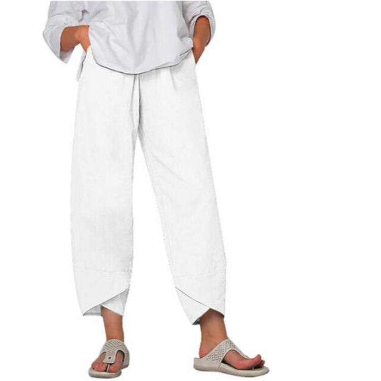 Summer Women Elastic Waist Pants Cotton Loose Casual Trousers