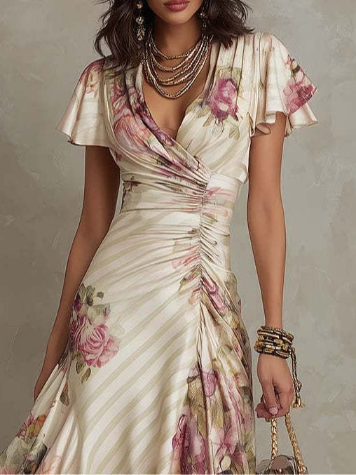 Europe, America, spring and summer new pleated flower dress niche does not collide