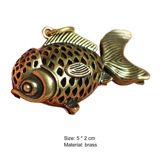 Anti-fade Key Pendant Vividly Engraved Brass Hollow-carved Carp Keychain Ornament for Home