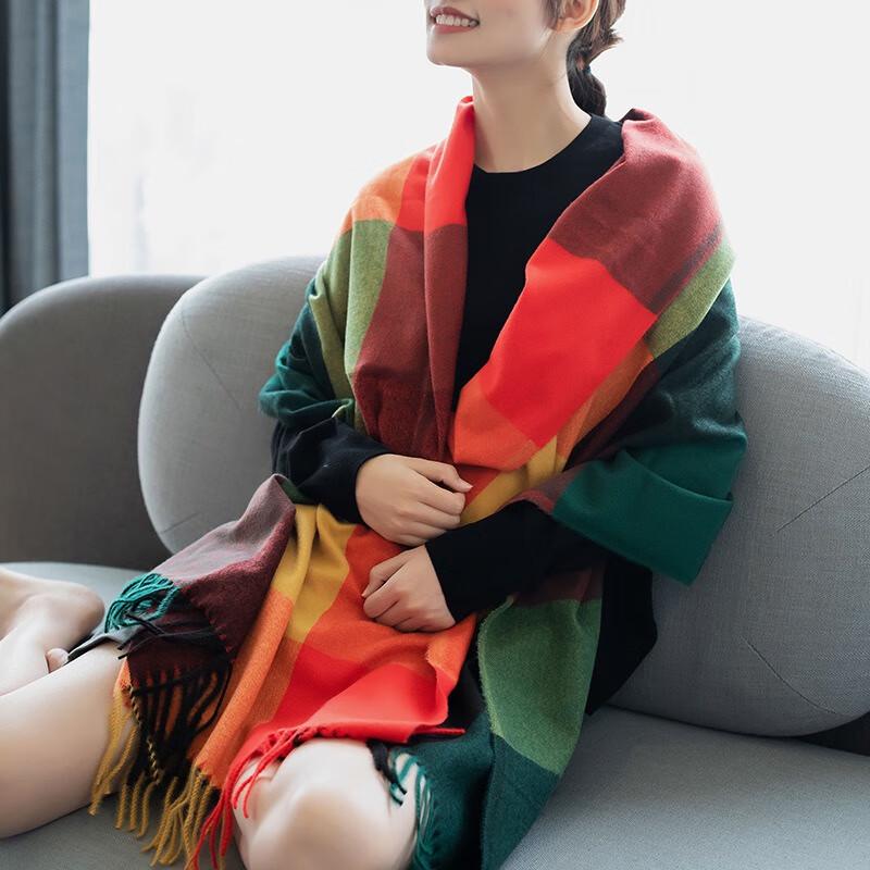 Fumai Faux Cashmere Thick Plaid Scarf