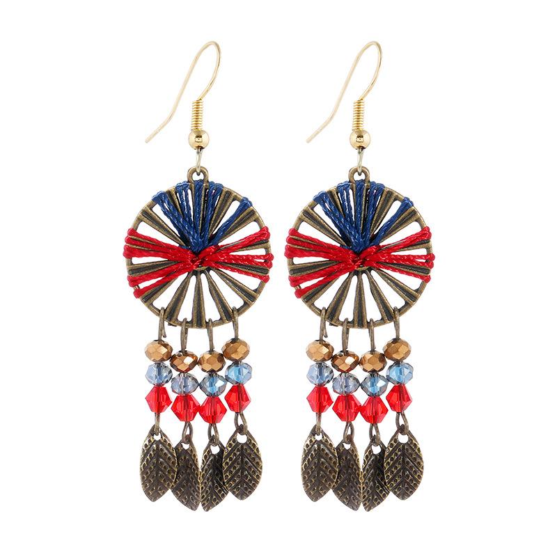 Ethnic Style Retro Handmade Earrings Woven Dream Catcher Long Fringed Earrings Femininity Versatile Holiday Ear Jewelry