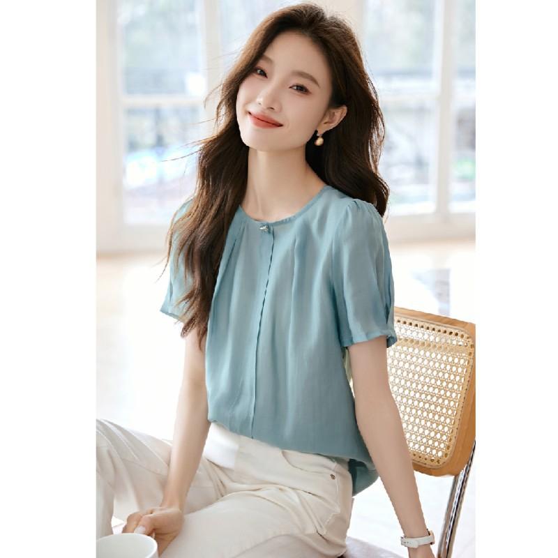 Letnia bryza morska Francuska świeża koszula w jednolitym kolorze Lato Nowa dojazdowa Prosta koszula z krótkim rękawem