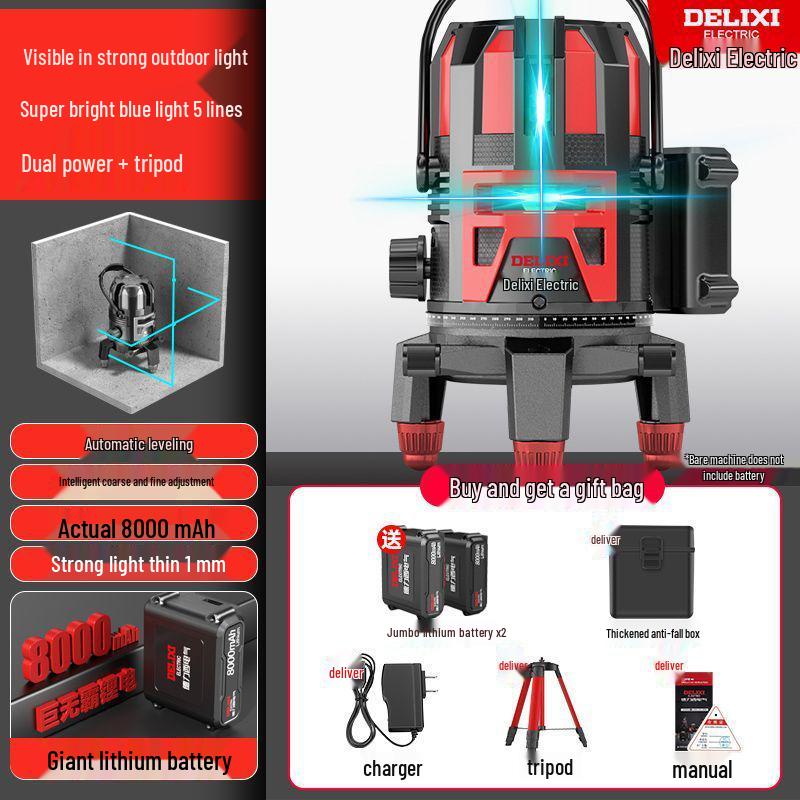 Delixi High-Precision Green Light Level Tool – Automatic Infrared Outdoor Construction Instrument