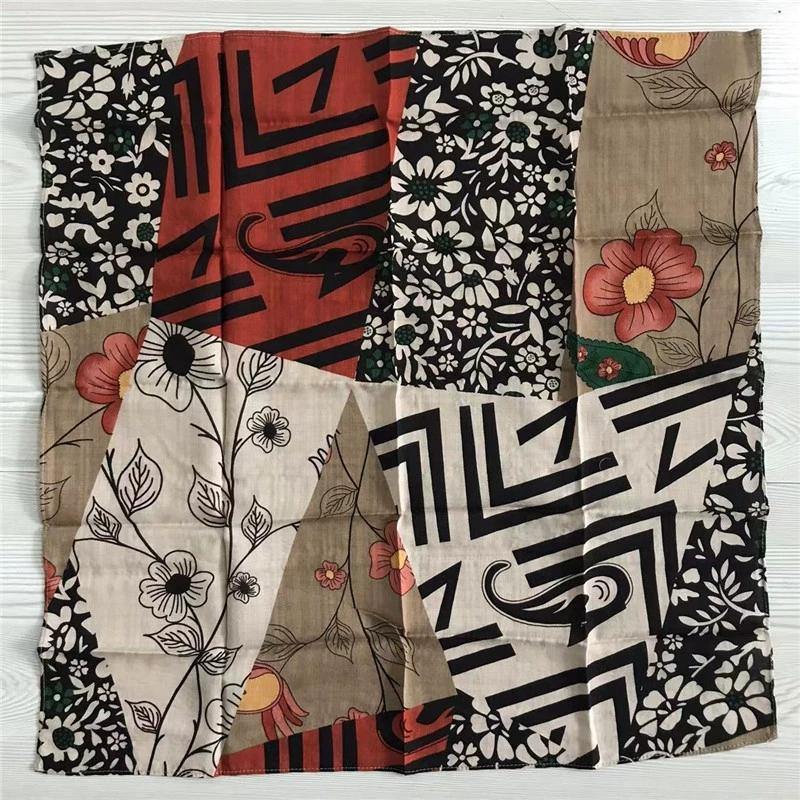 55x55cm Soft Retro Soft Cotton Square Scarf for Women Neckerchief Cotton Headscarf Floral Printed Scarf Hijabs