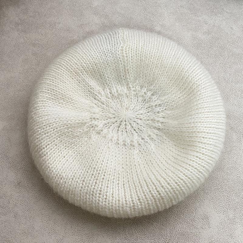 

Mohair Wool Thread Knitted Pile Beret Large Elastic Large Head Circumference Plush Painter Hat