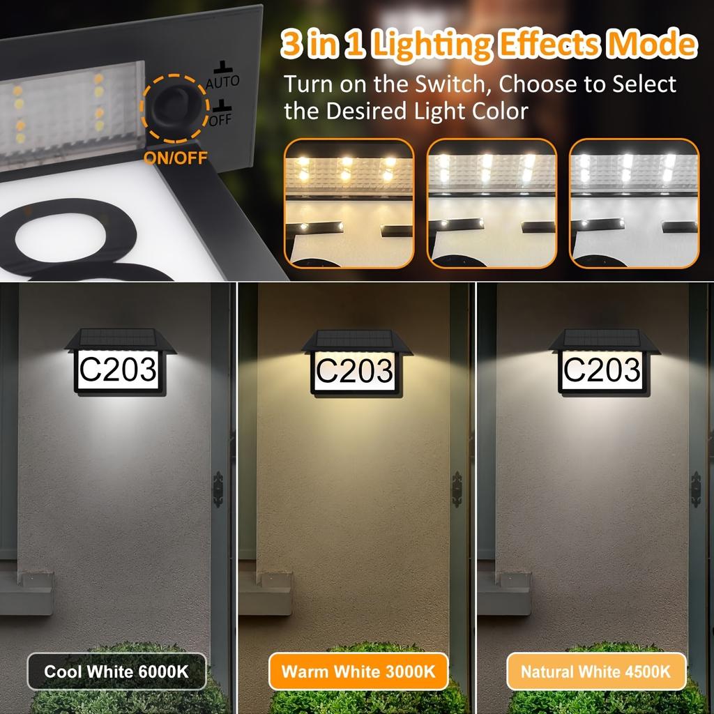 Solar House Number Light Outdoor Waterproof LED Address Sign Lamp Wireless Sunpower Garden Door Decorative Plaque Wall Light