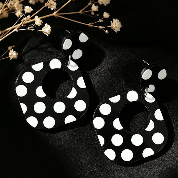 Black & White Polka Dot Square Acrylic Earrings - Stylish, Unique Studs for Women