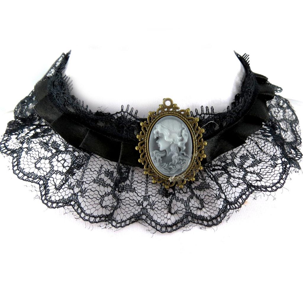 Les Trésors De Lily [K7229] - Black 'Camée' Designer Set (lace) - Necklace and Bracelet