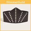 Round Diamond Decoration Retro Womens Leather Belt With Waistband Wide
