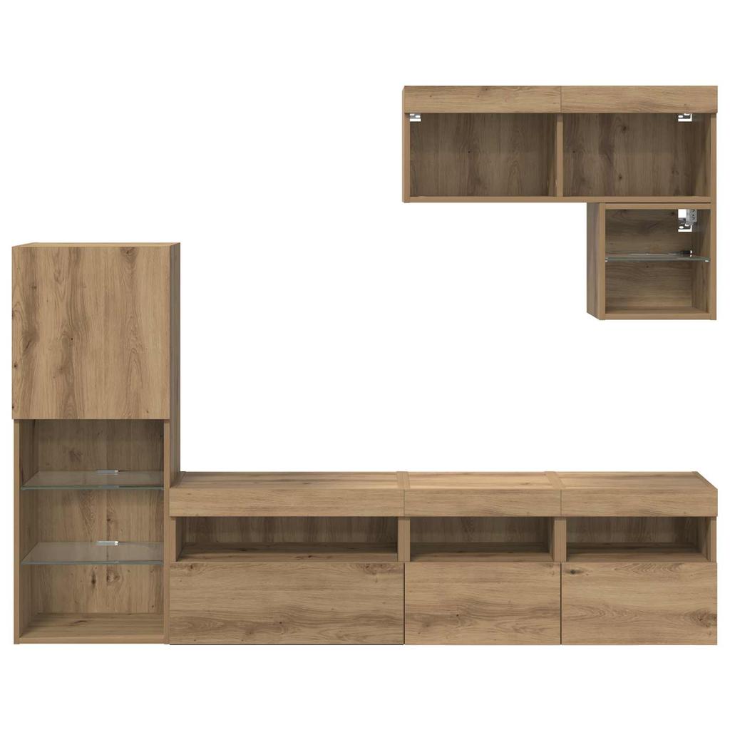 Wall Mounted TV Units Set of 6 Artisan Oak Wood Composite