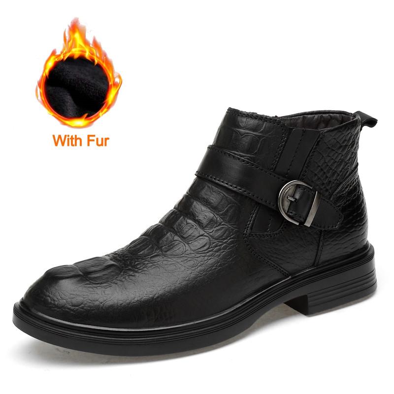 Men Formal Boots Luxury Brand Business Men Shoes High Top Winter Boots Men Boots Crocodile Leather Shoes Non-Slip Ankle Boots