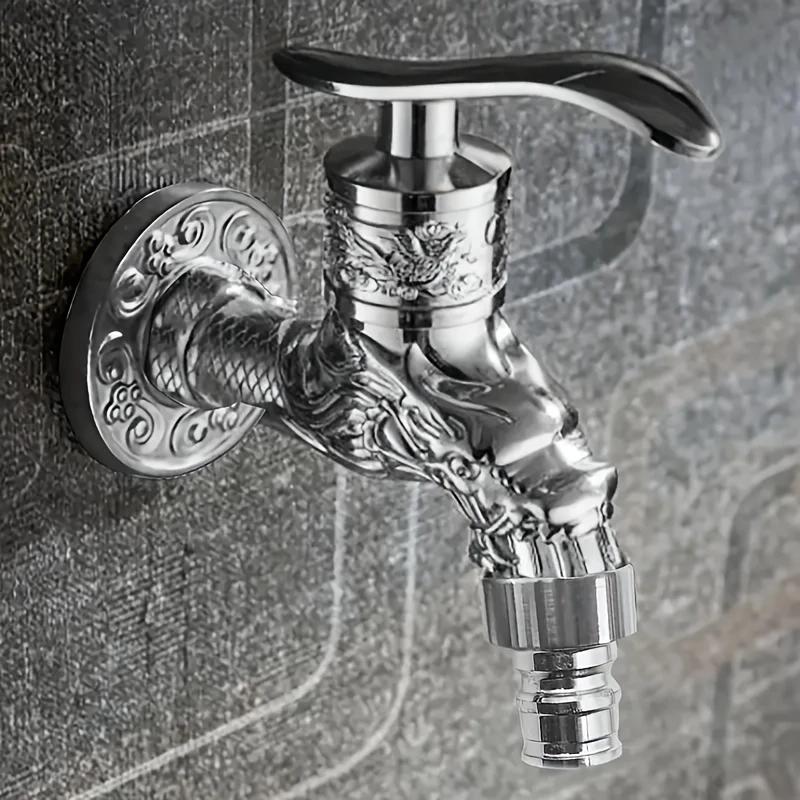 Elegant Golden Dragon Wall-Mounted Faucet with Single Cold Water Valve - Rustic Vintage Style, Stainless Steel and Zinc Alloy
