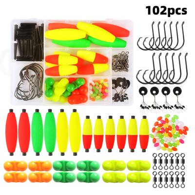 Fishing Tackle Box 102PCS Catfish Tackle with Catfish Floats Catfish Hooks Swivels Fishing Bells