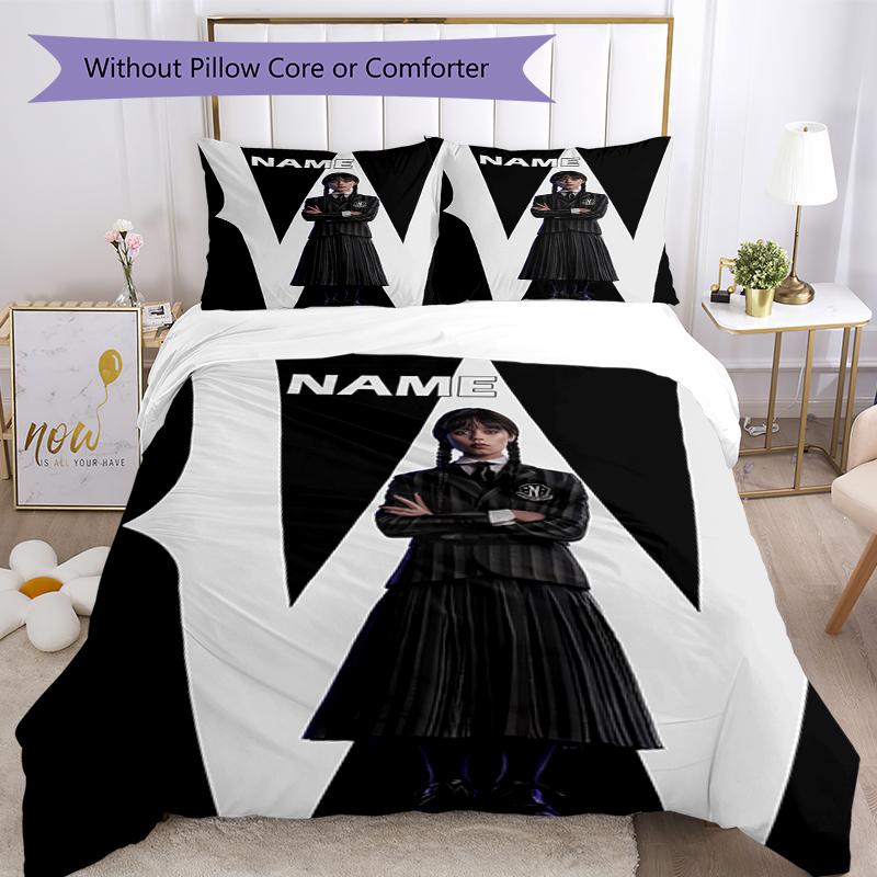 Conjunto de Cama Personalizado com Nome Quarta-feira 3 Peças Capa de Edredom Fechamento Inclui 1 Capa de Edredom e 2 Fronhas, Macio e Confortável para Todas as Estações.